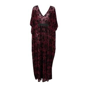 Unique Vintage Kaftan Maxi Dress OS Sheer Velvet Burnout Skull Cross Witchy Goth